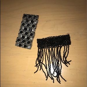 Women stretch bracelets! Black with fringe and other is black gems and silver
